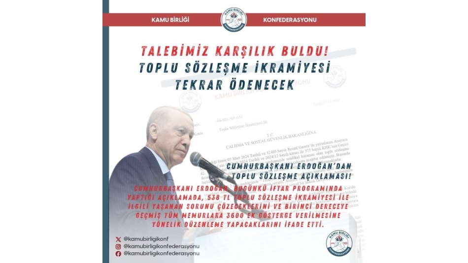 TOPLU SÖZLEŞEME İKRAMİYESİ TEKRAR ÖDENECEK 